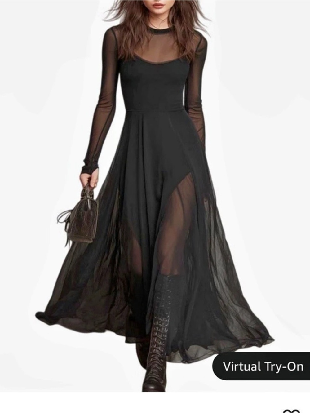 Black Sheer-Sleeve Maxi Dress
